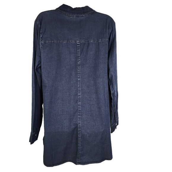 Denim & Co Women Stretch Chambray Tunic Side Pockets Dark Wash Size Small Button - Picture 2 of 12